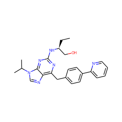 CC[C@@H](CO)Nc1nc(Cc2ccc(-c3ccccn3)cc2)c2ncn(C(C)C)c2n1 ZINC000095595211