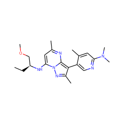 CC[C@@H](COC)Nc1cc(C)nc2c(-c3cnc(N(C)C)cc3C)c(C)nn12 ZINC000013583144