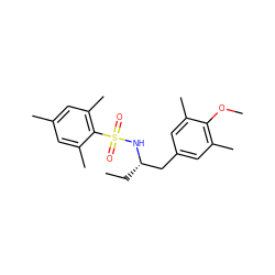 CC[C@@H](Cc1cc(C)c(OC)c(C)c1)NS(=O)(=O)c1c(C)cc(C)cc1C ZINC000103251380