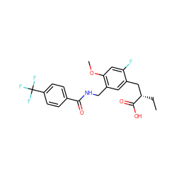 CC[C@@H](Cc1cc(CNC(=O)c2ccc(C(F)(F)F)cc2)c(OC)cc1F)C(=O)O ZINC000040873517