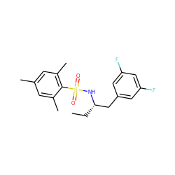 CC[C@@H](Cc1cc(F)cc(F)c1)NS(=O)(=O)c1c(C)cc(C)cc1C ZINC000103251353