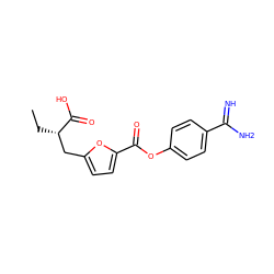 CC[C@@H](Cc1ccc(C(=O)Oc2ccc(C(=N)N)cc2)o1)C(=O)O ZINC000144401376