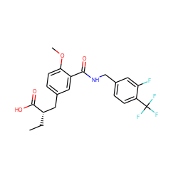 CC[C@@H](Cc1ccc(OC)c(C(=O)NCc2ccc(C(F)(F)F)c(F)c2)c1)C(=O)O ZINC000028569364