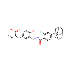 CC[C@@H](Cc1ccc(OC)c(CNC(=O)c2ccc(C34CC5CC(CC(C5)C3)C4)cc2F)c1)C(=O)O ZINC000040847340