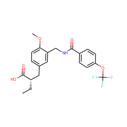 CC[C@@H](Cc1ccc(OC)c(CNC(=O)c2ccc(OC(F)(F)F)cc2)c1)C(=O)O ZINC000071334333