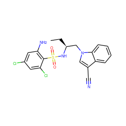 CC[C@@H](Cn1cc(C#N)c2ccccc21)NS(=O)(=O)c1c(N)cc(Cl)cc1Cl ZINC000043195550