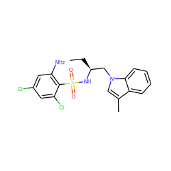 CC[C@@H](Cn1cc(C)c2ccccc21)NS(=O)(=O)c1c(N)cc(Cl)cc1Cl ZINC000059081367