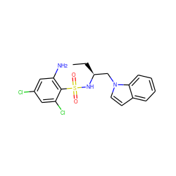 CC[C@@H](Cn1ccc2ccccc21)NS(=O)(=O)c1c(N)cc(Cl)cc1Cl ZINC000059083177