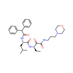 CC[C@@H](NC(=O)[C@@H](CC(C)C)NC(=O)C(c1ccccc1)c1ccccc1)C(=O)C(=O)NCCCN1CCOCC1 ZINC000027408275