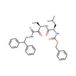 CC[C@@H](NC(=O)[C@@H](CC(C)C)NC(=O)OCc1ccccc1)C(=O)C(=O)NCC(c1ccccc1)c1ccccc1 ZINC000027094451