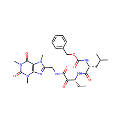 CC[C@@H](NC(=O)[C@@H](CC(C)C)NC(=O)OCc1ccccc1)C(=O)C(=O)NCc1nc2c(c(=O)n(C)c(=O)n2C)n1C ZINC000027326649