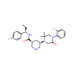 CC[C@@H](NC(=O)[C@@H]1CNC[C@H](N2CC(=O)N(c3ccccc3Cl)CC2(C)C)C1)c1ccc(Cl)cc1 ZINC000096283063