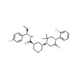 CC[C@@H](NC(=O)[C@@H]1CNC[C@H](N2CC(=O)N(c3ccccc3Cl)CC2(C)C)C1)c1ccc(F)cc1 ZINC000096283065