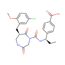 CC[C@@H](NC(=O)N1CC(=O)NC[C@@H](Cc2cc(Cl)ccc2OC)C1=O)c1ccc(C(=O)O)cc1 ZINC000028895102