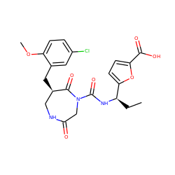 CC[C@@H](NC(=O)N1CC(=O)NC[C@@H](Cc2cc(Cl)ccc2OC)C1=O)c1ccc(C(=O)O)o1 ZINC000096272346