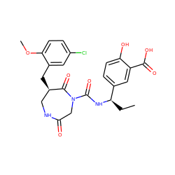 CC[C@@H](NC(=O)N1CC(=O)NC[C@@H](Cc2cc(Cl)ccc2OC)C1=O)c1ccc(O)c(C(=O)O)c1 ZINC000028895265