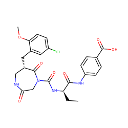 CC[C@@H](NC(=O)N1CC(=O)NC[C@H](Cc2cc(Cl)ccc2OC)C1=O)C(=O)Nc1ccc(C(=O)O)cc1 ZINC000096272324