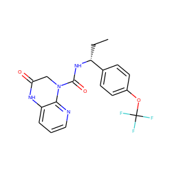 CC[C@@H](NC(=O)N1CC(=O)Nc2cccnc21)c1ccc(OC(F)(F)F)cc1 ZINC001772619449