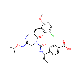 CC[C@@H](NC(=O)N1CC(NOC(C)C)=NC[C@@H](Cc2cc(Cl)ccc2OC)C1=O)c1ccc(C(=O)O)cc1 ZINC000219502804