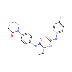 CC[C@@H](NC(=O)Nc1ccc(Cl)cc1)C(=O)Nc1ccc(N2CCOCC2=O)cc1 ZINC000013553977