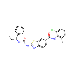 CC[C@@H](NC(=O)Nc1nc2ccc(C(=O)Nc3c(C)cccc3Cl)cc2s1)c1ccccc1 ZINC000013534056