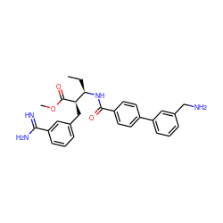 CC[C@@H](NC(=O)c1ccc(-c2cccc(CN)c2)cc1)[C@@H](Cc1cccc(C(=N)N)c1)C(=O)OC ZINC000013443038