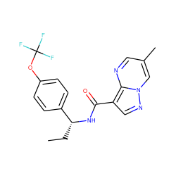 CC[C@@H](NC(=O)c1cnn2cc(C)cnc12)c1ccc(OC(F)(F)F)cc1 ZINC001772618419