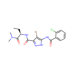 CC[C@@H](NC(=O)c1n[nH]c(NC(=O)c2ccccc2Cl)c1Br)C(=O)N(C)C ZINC000028711959