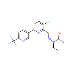 CC[C@@H](NCc1nc(-c2ccc(C(F)(F)F)nc2)ccc1F)[C@@H](C)O ZINC000204413372