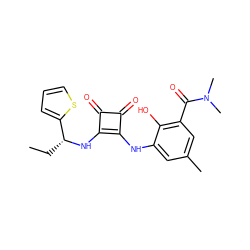 CC[C@@H](Nc1c(Nc2cc(C)cc(C(=O)N(C)C)c2O)c(=O)c1=O)c1cccs1 ZINC000101278127