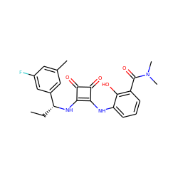 CC[C@@H](Nc1c(Nc2cccc(C(=O)N(C)C)c2O)c(=O)c1=O)c1cc(C)cc(F)c1 ZINC000101129620