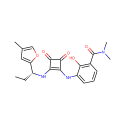 CC[C@@H](Nc1c(Nc2cccc(C(=O)N(C)C)c2O)c(=O)c1=O)c1cc(C)co1 ZINC000101112666