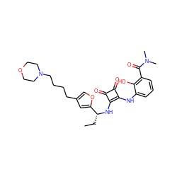 CC[C@@H](Nc1c(Nc2cccc(C(=O)N(C)C)c2O)c(=O)c1=O)c1cc(CCCCN2CCOCC2)co1 ZINC000101117276