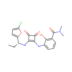 CC[C@@H](Nc1c(Nc2cccc(C(=O)N(C)C)c2O)c(=O)c1=O)c1ccc(Cl)o1 ZINC000101129423