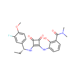 CC[C@@H](Nc1c(Nc2cccc(C(=O)N(C)C)c2O)c(=O)c1=O)c1ccc(OC)c(F)c1 ZINC000101129461