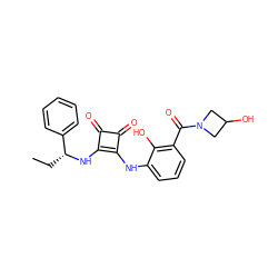 CC[C@@H](Nc1c(Nc2cccc(C(=O)N3CC(O)C3)c2O)c(=O)c1=O)c1ccccc1 ZINC000101278164