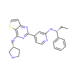 CC[C@@H](Nc1cc(-c2nc(N[C@@H]3CCNC3)c3sccc3n2)ccn1)c1ccccc1 ZINC000223678027