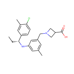 CC[C@@H](Nc1cc(C)cc(CN2CC(C(=O)O)C2)c1)c1ccc(Cl)c(C)c1 ZINC000118391446