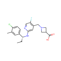 CC[C@@H](Nc1cc(CN2CC(C(=O)O)C2)c(F)cn1)c1ccc(Cl)c(C)c1 ZINC000118401756