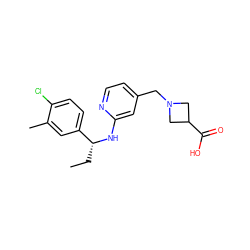 CC[C@@H](Nc1cc(CN2CC(C(=O)O)C2)ccn1)c1ccc(Cl)c(C)c1 ZINC000118403203