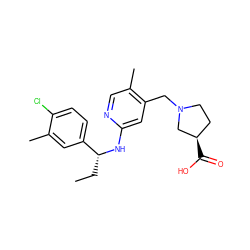 CC[C@@H](Nc1cc(CN2CC[C@@H](C(=O)O)C2)c(C)cn1)c1ccc(Cl)c(C)c1 ZINC000118385340