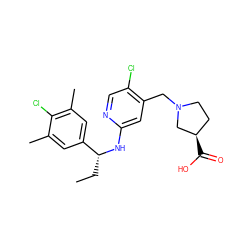 CC[C@@H](Nc1cc(CN2CC[C@@H](C(=O)O)C2)c(Cl)cn1)c1cc(C)c(Cl)c(C)c1 ZINC000118394112