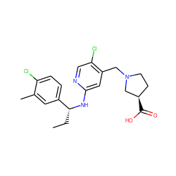 CC[C@@H](Nc1cc(CN2CC[C@@H](C(=O)O)C2)c(Cl)cn1)c1ccc(Cl)c(C)c1 ZINC000118391853