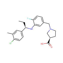 CC[C@@H](Nc1cc(CN2CC[C@@H](C(=O)O)C2)ccc1F)c1ccc(Cl)c(C)c1 ZINC000118386949