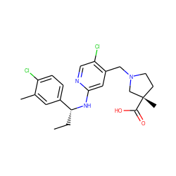 CC[C@@H](Nc1cc(CN2CC[C@](C)(C(=O)O)C2)c(Cl)cn1)c1ccc(Cl)c(C)c1 ZINC000118397731