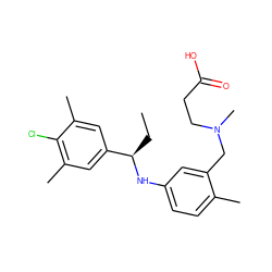 CC[C@@H](Nc1ccc(C)c(CN(C)CCC(=O)O)c1)c1cc(C)c(Cl)c(C)c1 ZINC000118390693