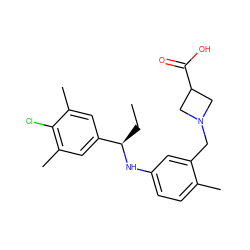 CC[C@@H](Nc1ccc(C)c(CN2CC(C(=O)O)C2)c1)c1cc(C)c(Cl)c(C)c1 ZINC000118400927