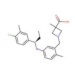 CC[C@@H](Nc1ccc(C)c(CN2CC(C)(C(=O)O)C2)c1)c1ccc(Cl)c(C)c1 ZINC000118401556