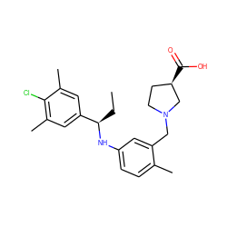 CC[C@@H](Nc1ccc(C)c(CN2CC[C@@H](C(=O)O)C2)c1)c1cc(C)c(Cl)c(C)c1 ZINC000118397245