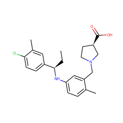 CC[C@@H](Nc1ccc(C)c(CN2CC[C@@H](C(=O)O)C2)c1)c1ccc(Cl)c(C)c1 ZINC000118385712